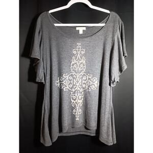 Boston Proper Women’s Large Gray Bat Wing Sleeve Cross Shirt Flowy Y2kCore Top